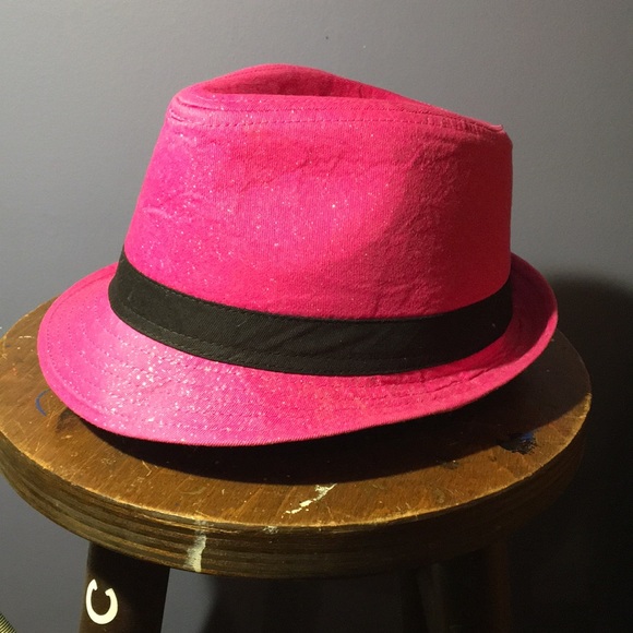 Sweet pink sparkle trilby hat short brim festive cap black cloth headband small - Picture 3 of 11